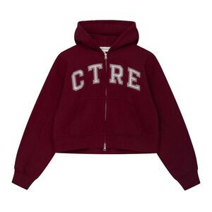 Couture Womens/Ladies Applique Logo Cotton Full Zip Hoodie / Burgundy